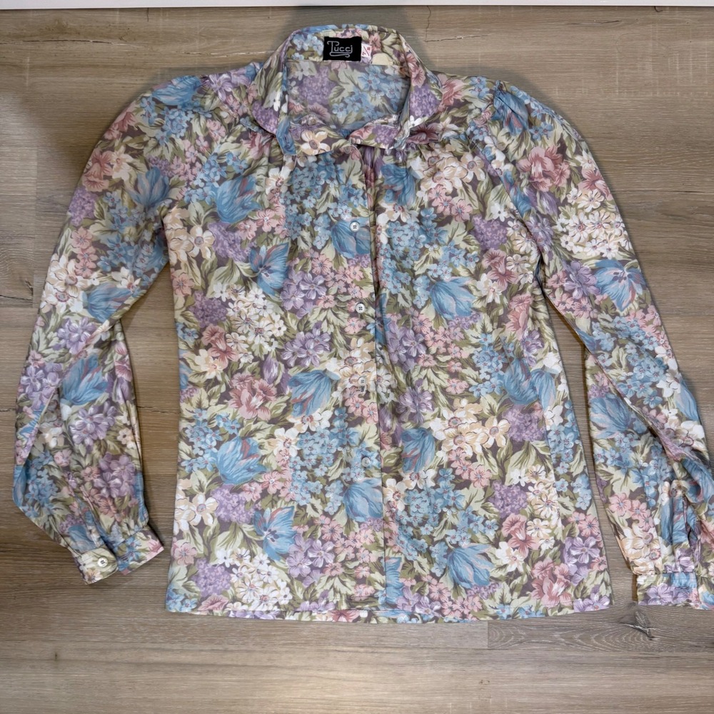 Vintage 70s Tucci Floral Blouse‎ | Romantic Cottagecore Boho Button Down